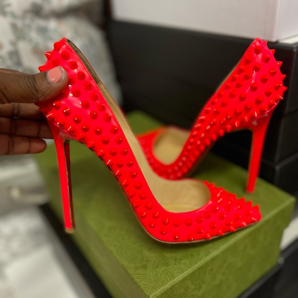 christian louboutin pink  pigalle plato spikes heels